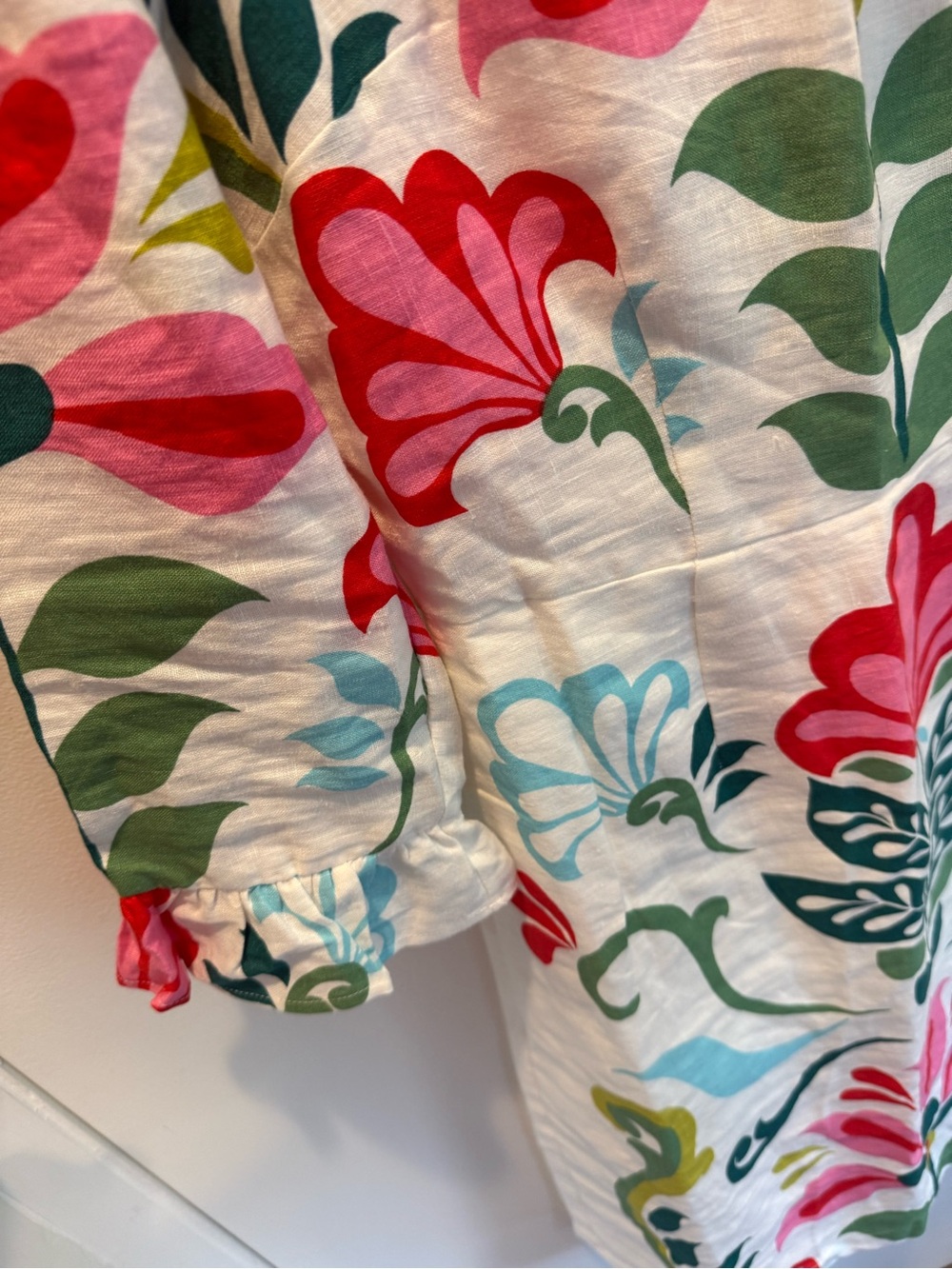 Boden White Dress with Pink, Green & Teal Floral Print - Picture 3 of 4